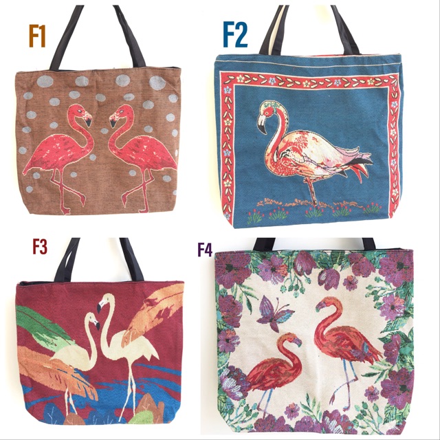 Tas tote bag wanita fashion kanvas import flamingo edition