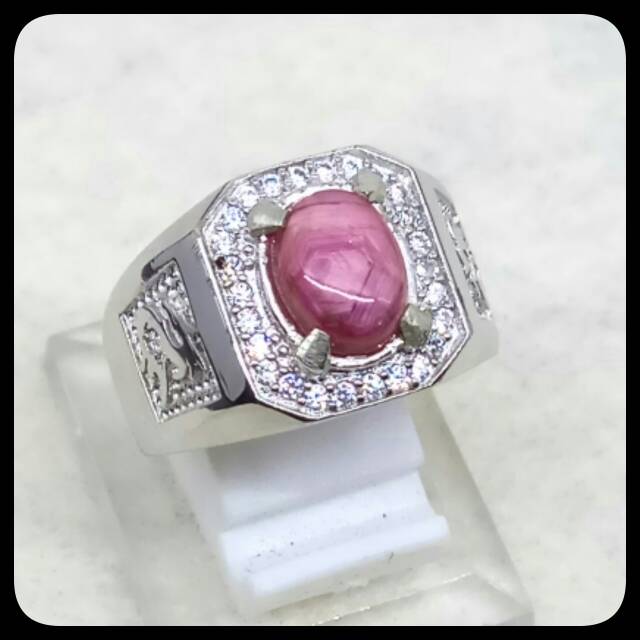 CINCIN BATU AKIK PERMATA NATURAL RUBY STAR JOHNSHON RING ALPAKA SUPER MEWAH GLAMOUR