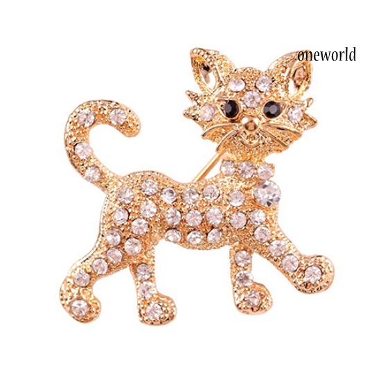 OW@ Women's Fashion Shining Rhinestone Brooch Cool Cat Pattern Decor Jewelry Gift