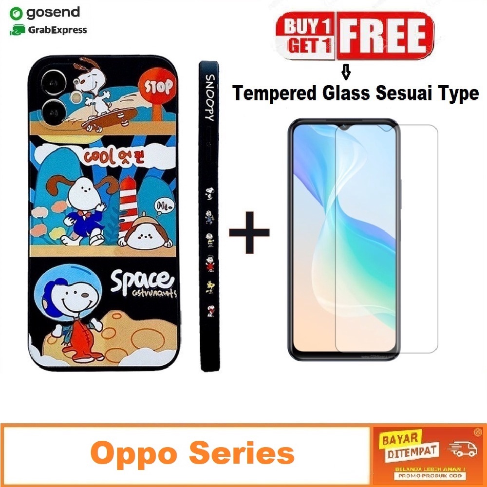 Case Oppo A16 A16S A54 4G Casing SoftCase Snoopy Space Lucky Liquid TPU Dove Free Tempered Glass Ses
