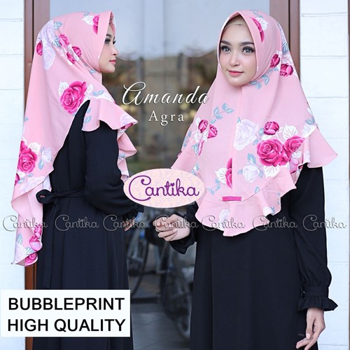 Hijab Instan Jumbo Terbaru Khimar Syari Rempel Motif Bunga Mawar Cantik Amanda Agra Kualitas Premium