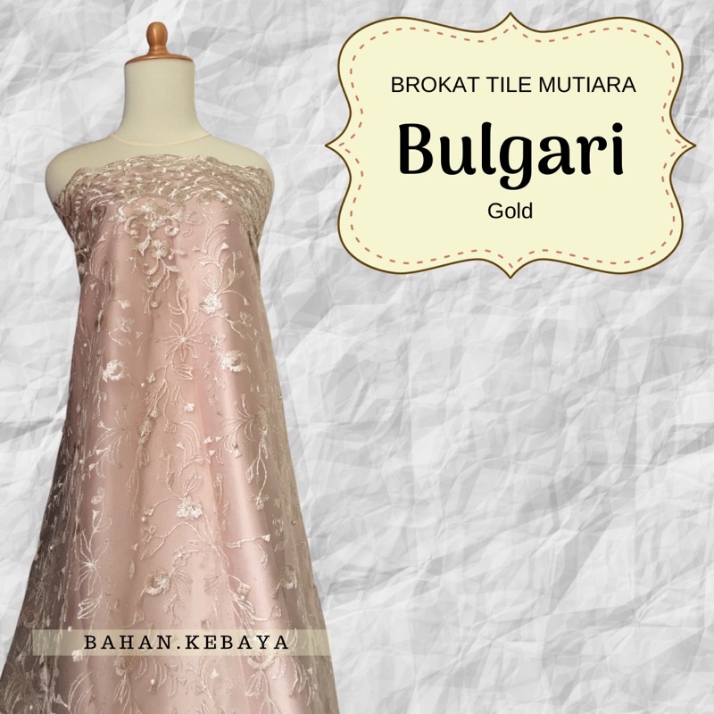 Kain Brokat Bahan Kebaya Tile Bulgari Warna Light Gold