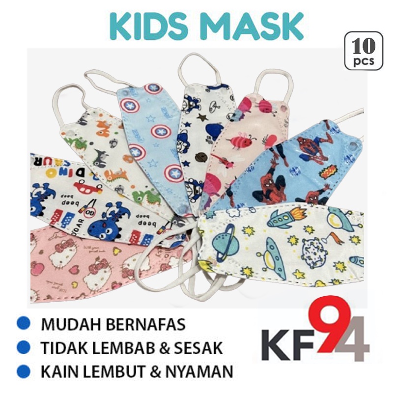 Masker KF94 Anak 4 Ply &amp; KN95 Anak 4 Ply isi 10pcs Premium Masker Anak anak KF94 4ply Disposable