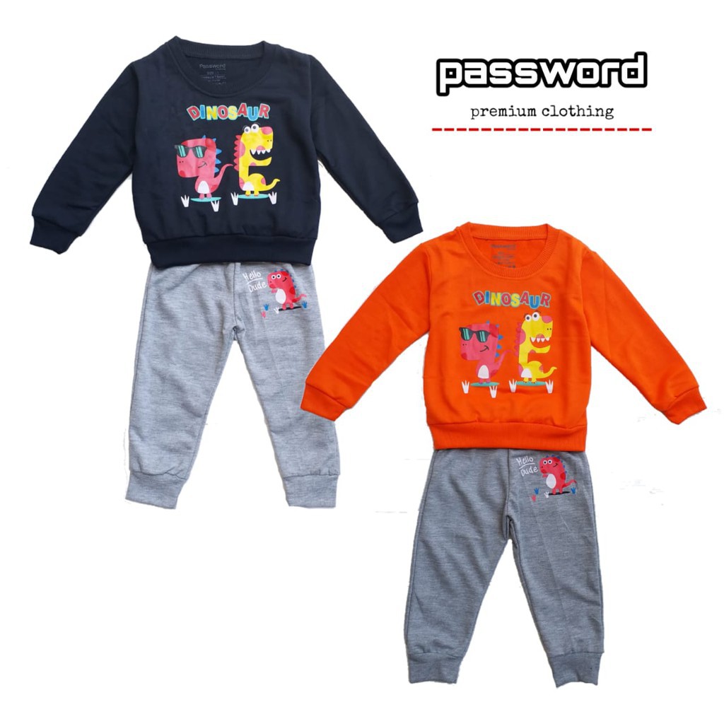 plazababyku PASSWORD DINO DUDE Setelan Sweater 1 - 7 Tahun Baju Anak BerKualitas