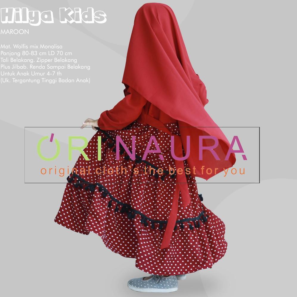 ₳ ► Hilya Kids Gamis anak syari plus jilbab besar motif Polkadot Ori Naura [READY]