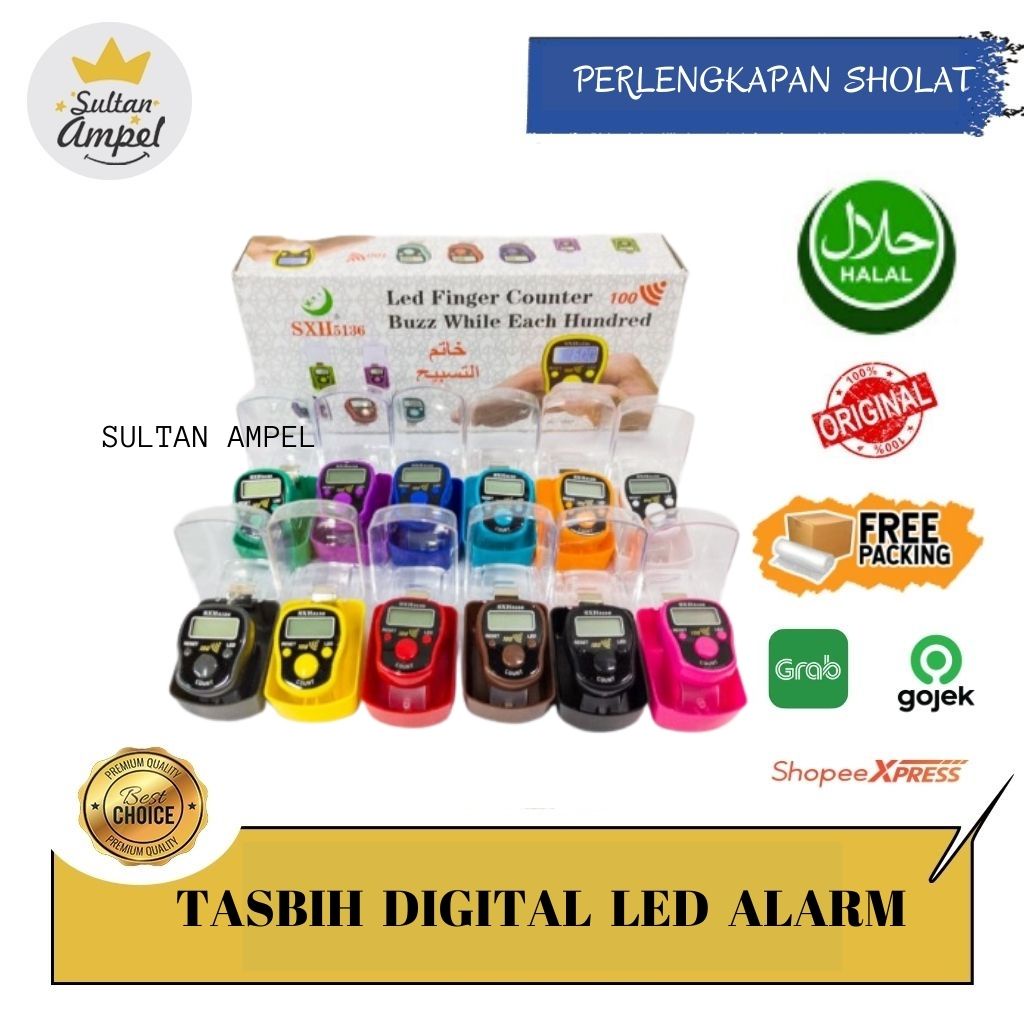 Tasbih Digital LED ALARM Cantik Swarovski SXH BUZZER Counter Bunyi Per 100 Sholat Wirid Souvenir Per