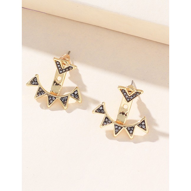 LRC Anting Tusuk Fashion Gold Geometric Triangle Piece Full Of Diamond Earrings F40724