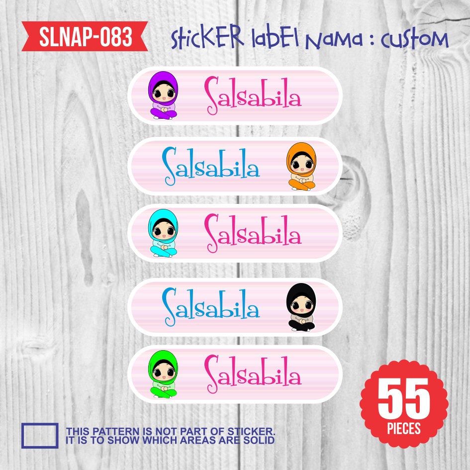 Sticker Label Nama Anak Kartun Cewek Muslimah Girl Perempuan Hijab