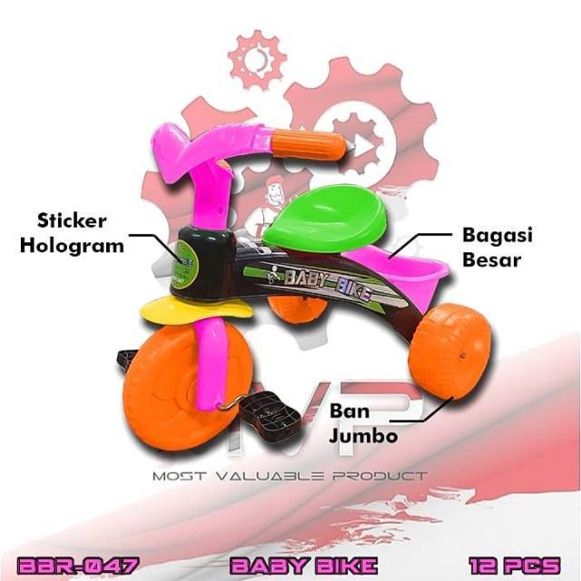 PROMO BBR047 Sepeda Anak Roda Tiga Tricycle Bike Mainan Ban Jumbo Baby Bike MVP