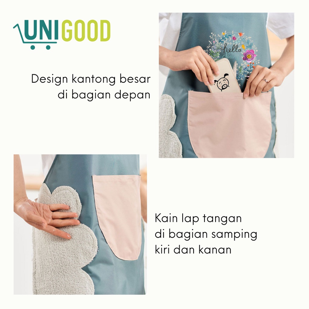 UNIGOOD - Celemek Masak Dapur Apron Anti Air  Anti Minyak Kain Lap Tangan Samping