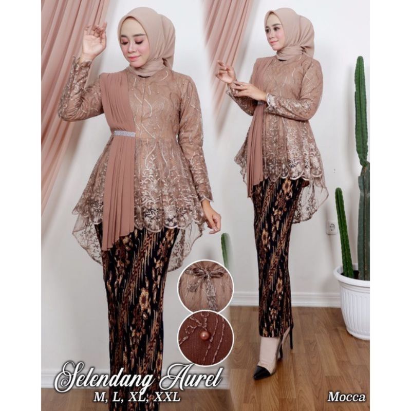 KEBAYA SELENDANG AUREL - KEBAYA MODERN - KEBAYA WISUDA - KEBAYA PESTA - ATASAN KEBAYA MODERN - KEBAYA KEKINIAN - KEBAYA BRUKAT - ATASAN KEBAYA BROKAT - SET KEBAYA MODERN - SET KEBAYA-Mocca