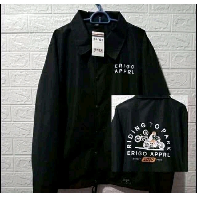 Jaket Coach Erigo // Jaket Pria CJ // Sweater jacket bandung // Jaket Erigo Apparell Terbaru Parasut Perasut-Riding to park hitam