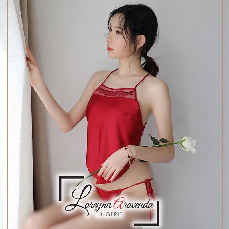Set Lingerie + Celana Dalam Seksi Model Sweet Red Apron LG336