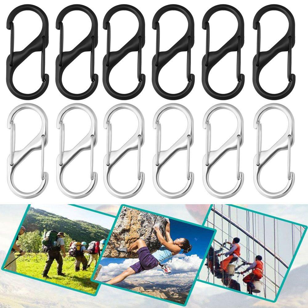 Top 10pcs Zinc Alloy Carabiner Hitam Perak S Type Outdoor Camping Ransel Gesper