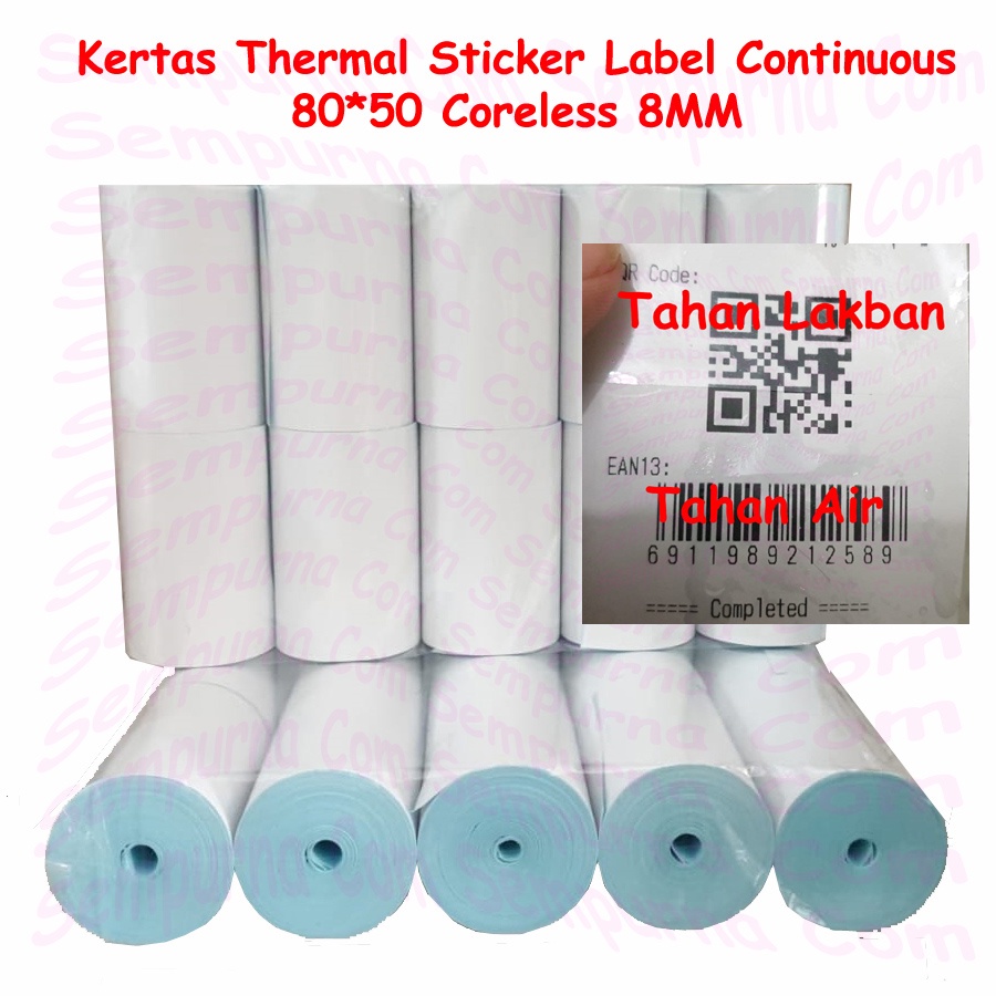 

Kertas Thermal Label Sticker Continuous Resi 80 x 30 x 40 x 50 MM Core