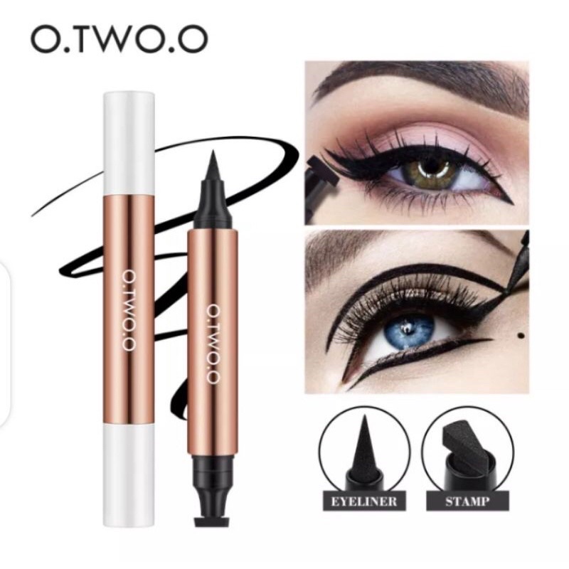 O.TWO.O 2 In 1 Liquid Eyeliner Stamp Waterproof Long-lasting Eye Liner Pencil Makeup