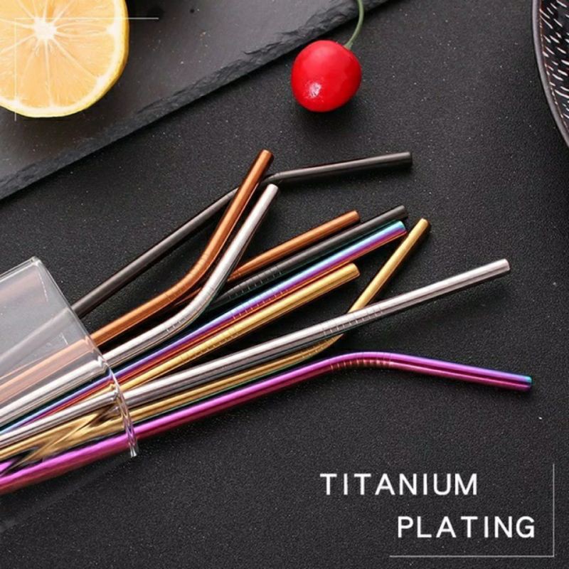 Sedotan Stainless Steel Warna Warni/ Sedotan bengkok stainless steel/ sedotan lurus stainless steel