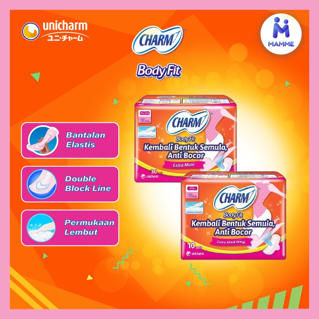 Charm Body Fit Wing / Non Wing 23 cm isi 8 / 10 / 20 / 30 pads - Pembalut Wanita Menstruasi