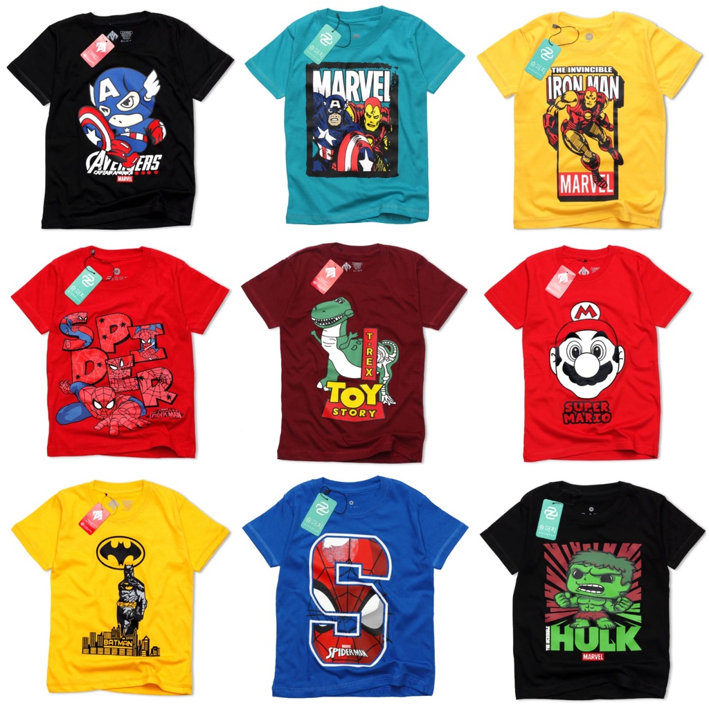 Kaos Anak Laki Laki Superhero 1-8 thn [S,M,L,XL] Grosir Ecer Baju Kaos Laki-Laki Cowok  SUPERHER0 Kaos Oblong threepoint