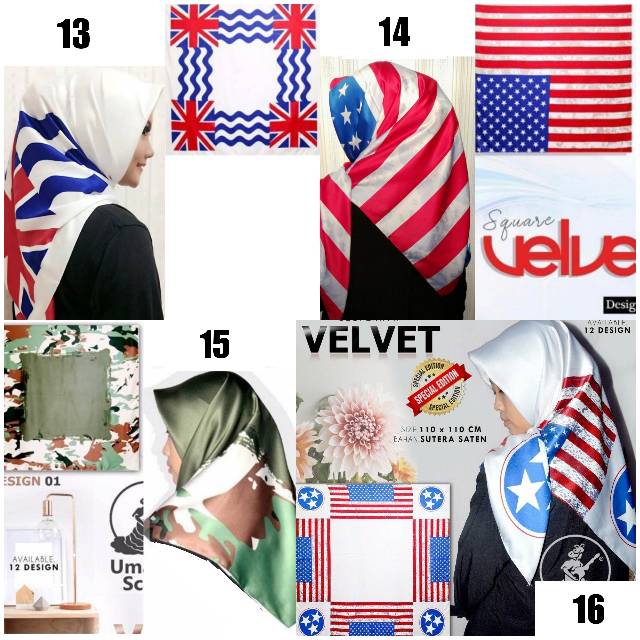 Segiempat Velvet Premium Bendera England America Australia Scarf Jilbab Hijab Inggris Amerika