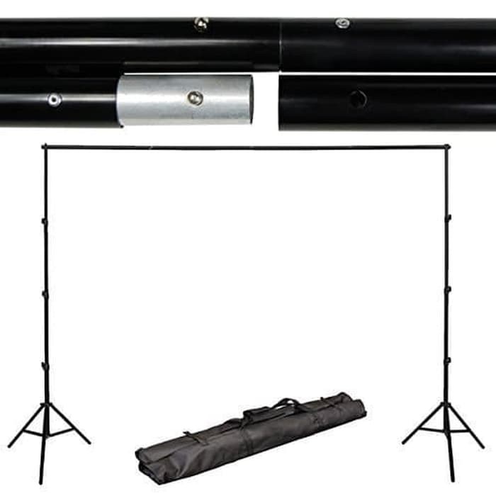 Bracket Stand Backdrop Foto Studio 190 x 300 cm - BS-300 - Black--TaffSTUDIO plus Penjepit 3 pcs