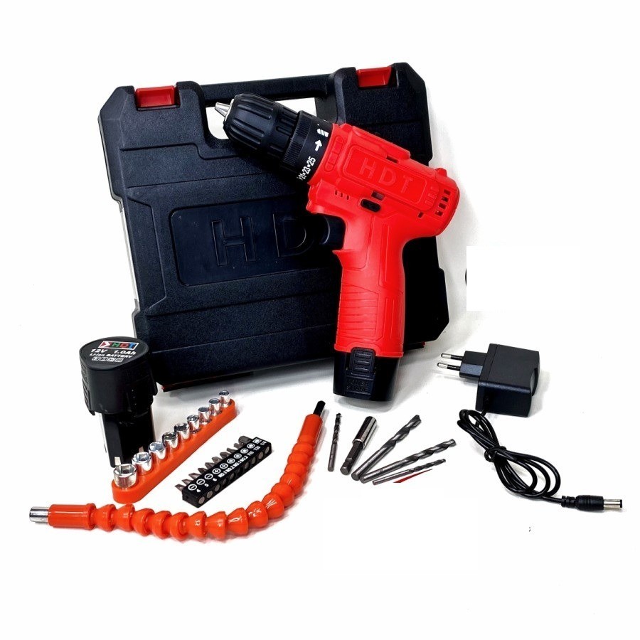 2 Batre Bor Cas Baterai HDT CDD405 Cordless 12v Set Mata Bor Set Charger Drill HDT