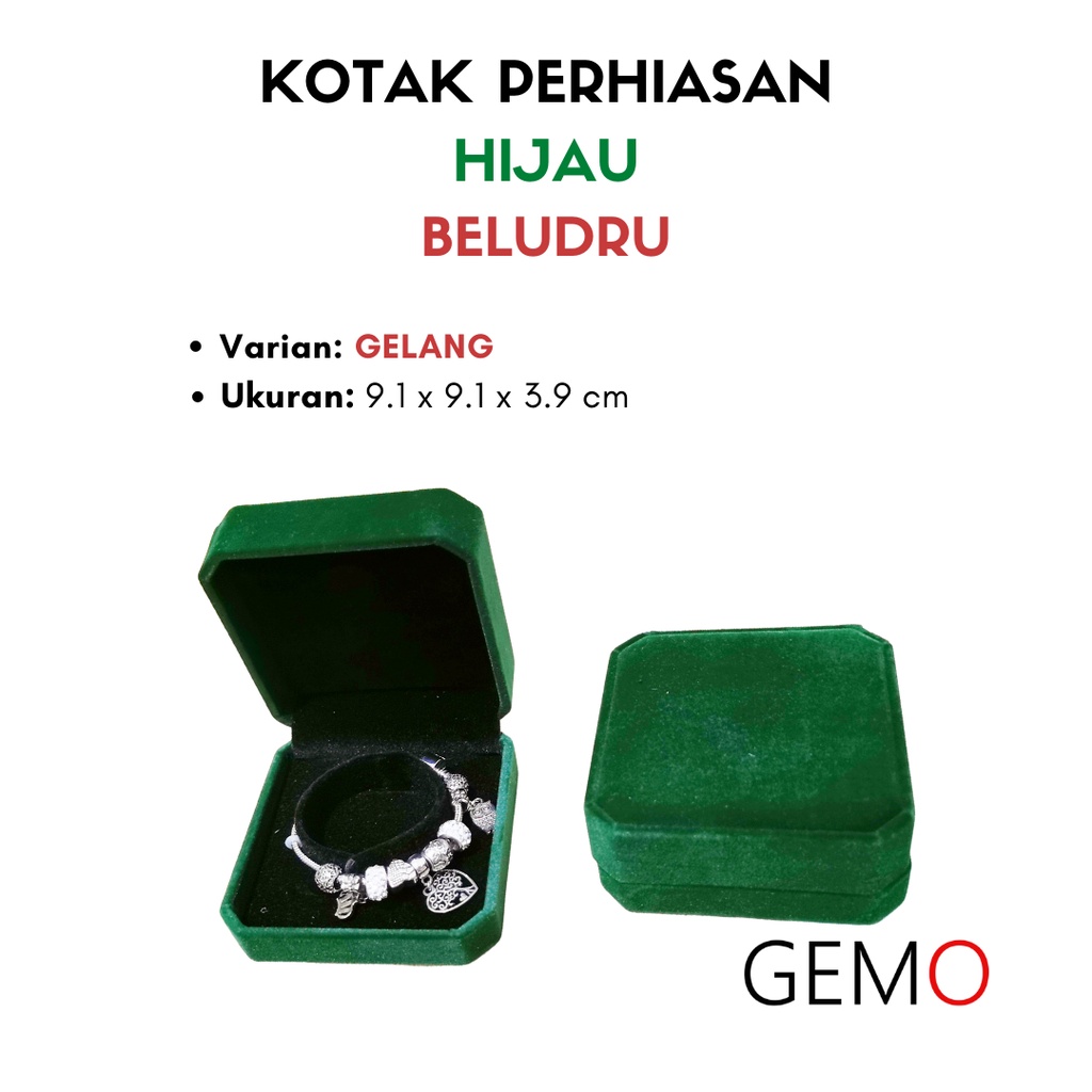 Kotak Perhiasan Warna Hijau Beludru Set / Cincin / Liontin / Gelang / Kalung Koye / Jewelry Box Unik Lucu untuk Tempat Wadah Seserahan / Akad Pernikahan / Hantaran Tunangan Harga Paling Murah cocok untuk Aksesoris Emas Berlian/ Perak Permata