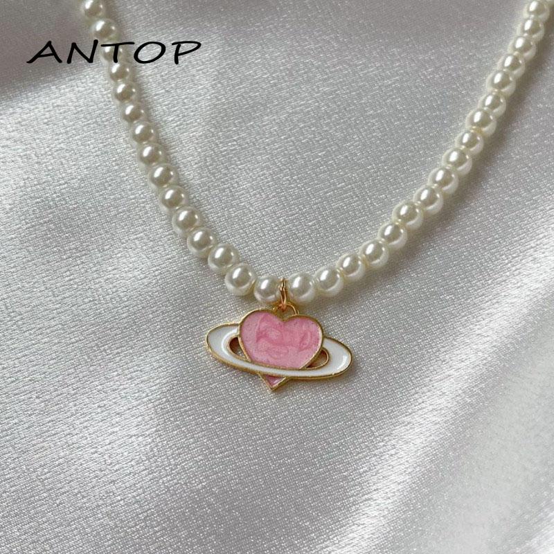 Kalung Rantai Dengan Liontin Bentuk Planet Warna Pink Untuk Wanita