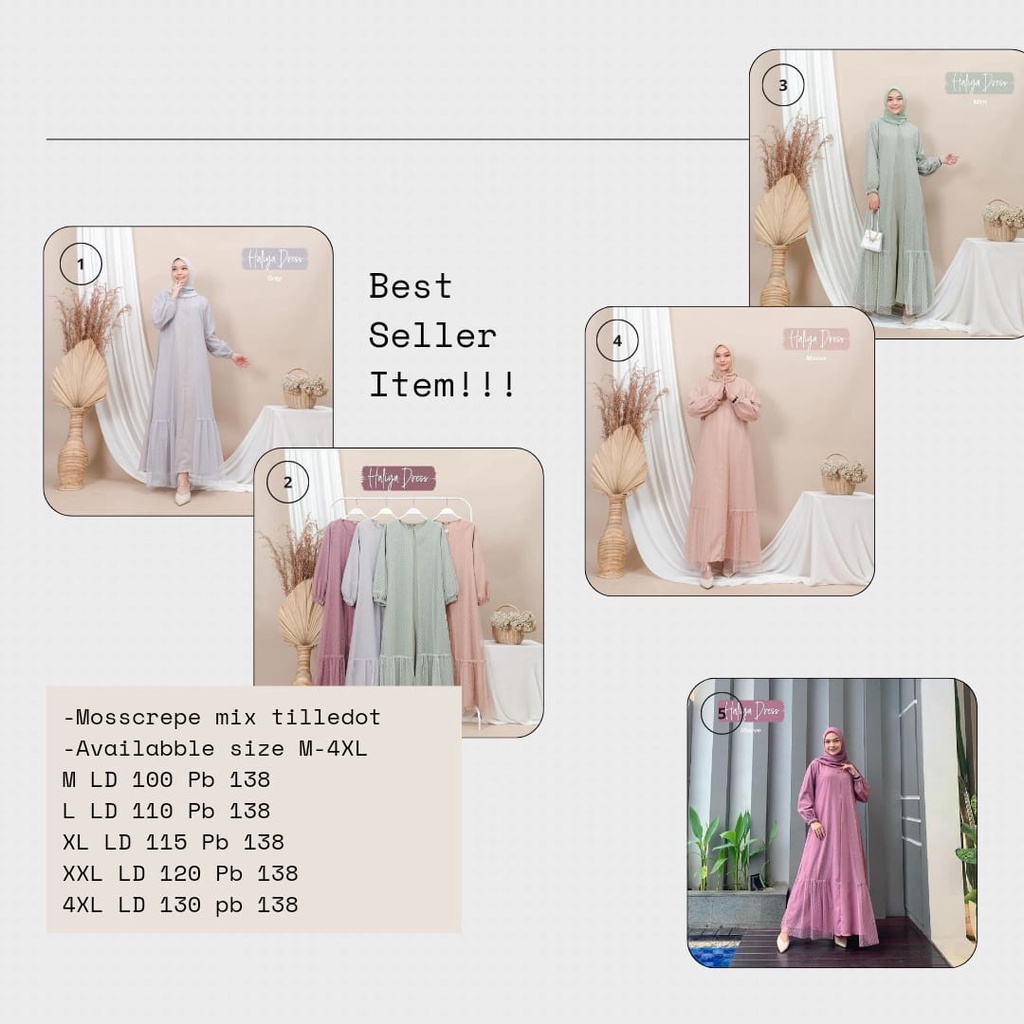 [ BEST SELLER ]  Haliya Dress Mosscrepe Mix Tille Dot JUMBO XXXXL / Gamis Kondangan / BAJU DEWASA MURAH TERBARU 2022 / Gamis Kondangan Wanita / Gamis bridesmaid / Gamis Wanita busui friendly