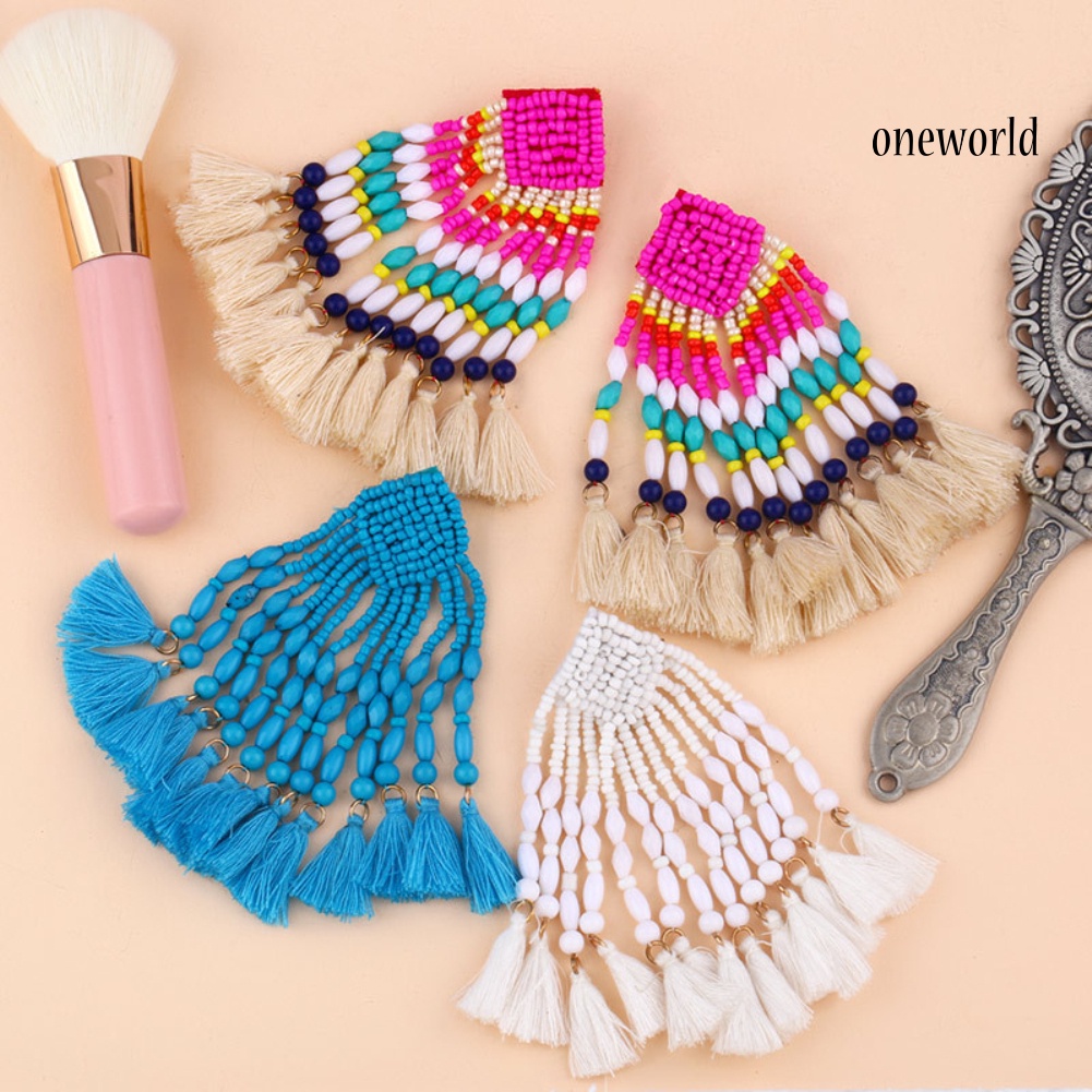 OW# Bohemian Women Beads Tassel Dangle Long Ear Stud Earrings Statement Jewelry Gift