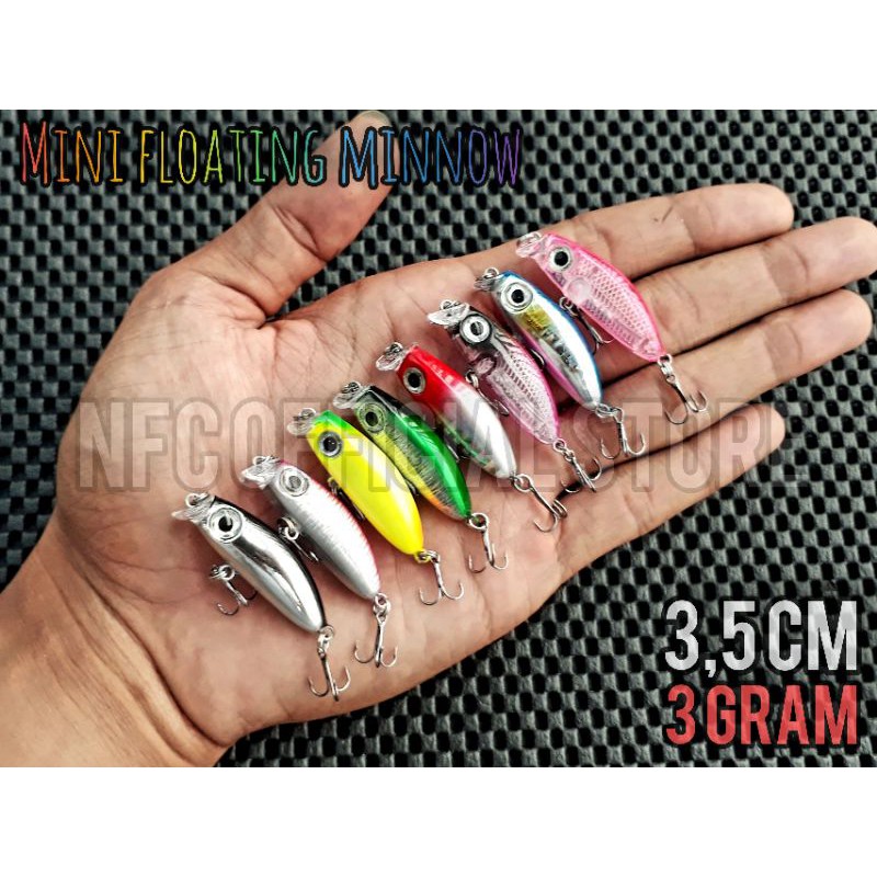 Mini floating minnow 3,5cm / 3gr Umpan tiruan bentuk ikan, Target hampala laosan payus barramundi