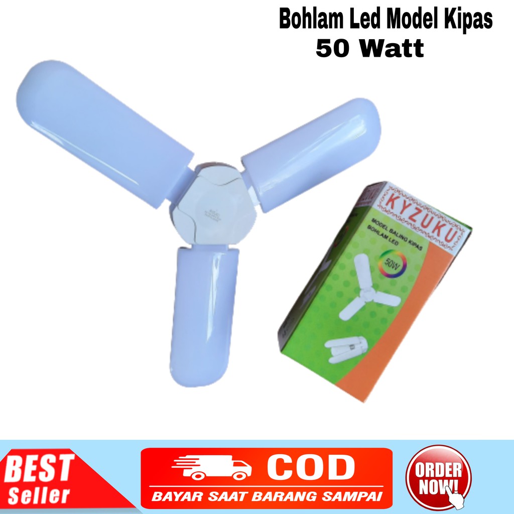 Lampu Bohlam LED Model Kipas 3 Baling 50 Watt Cahaya Putih Super Terang