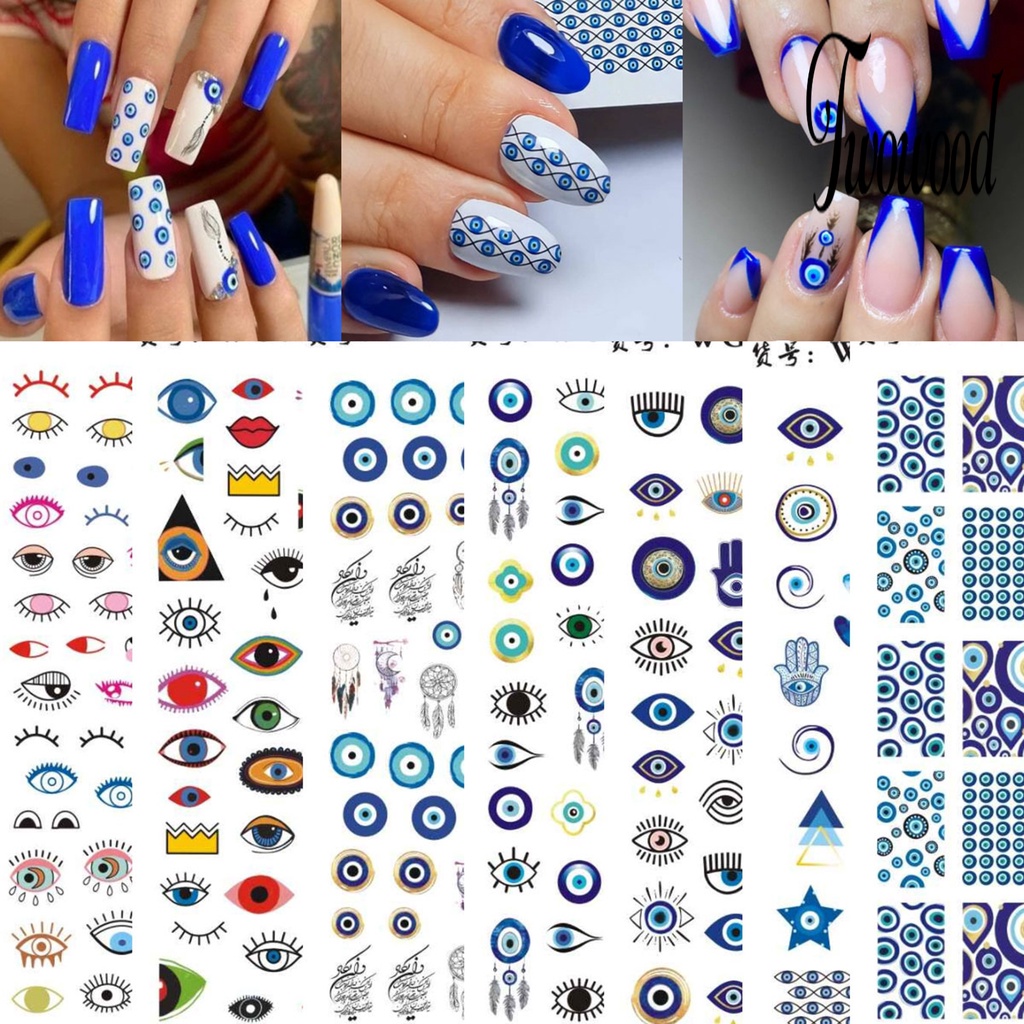 5pcs Stiker Kuku Motif Mata Iblis Warna Biru Untuk Dekorasi Manicure