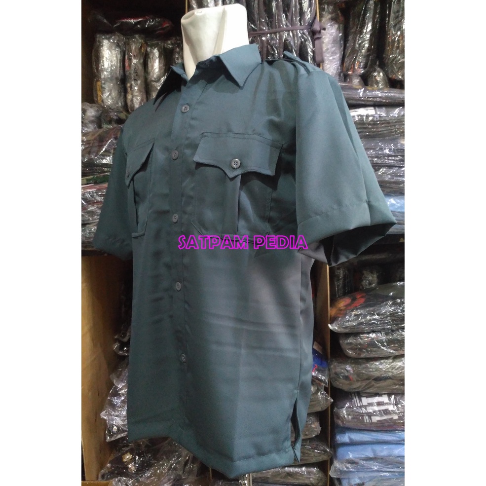 Seragam Safari Pendek Abu Kebiruan - Safari Navy Pendek