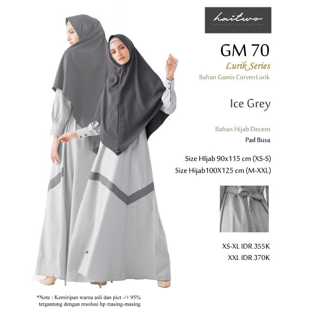 Gamis Haihai Warna Ice Grey GM 70 Terbaru Bahan Aden Set Hijab