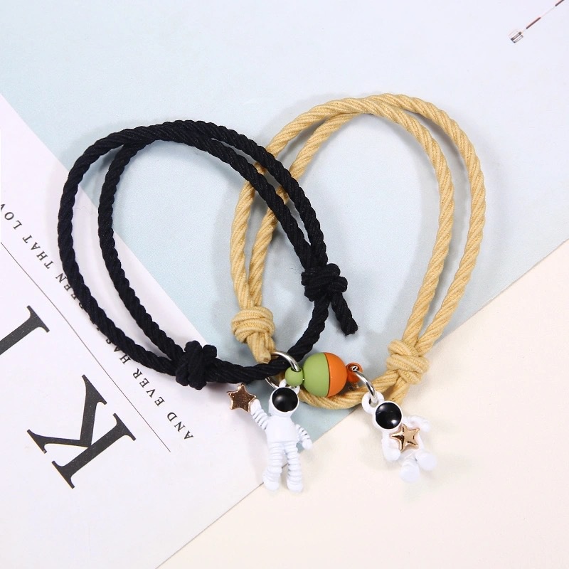 COD❤1 Pasang Fashion Astronot Daya Tarik Magnetik Gelang Pasangan Rambut Pacar Pelajar Tali Tangan Dikepang Aone