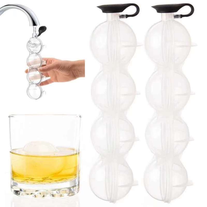 1pc Cetakan Es Batu Bentuk Bulat 4 Lubang Bahan Silikon Flexible Untuk Whiskey Cocktail