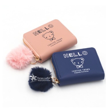 (COD) DOMPET WANITA PLUS POMPOM DOMPET KOIN KOREAN FASHION WALLET