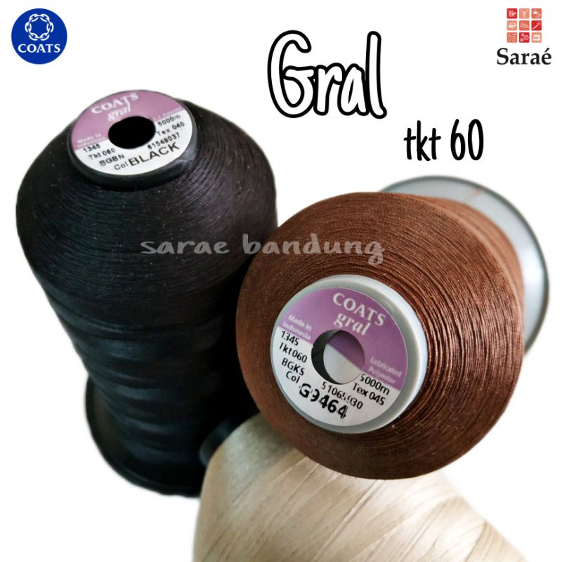 Coats Gral Filament Polyester tkt 60/Benang Jahit Kulit (ECERAN/1CONES/1PCS)