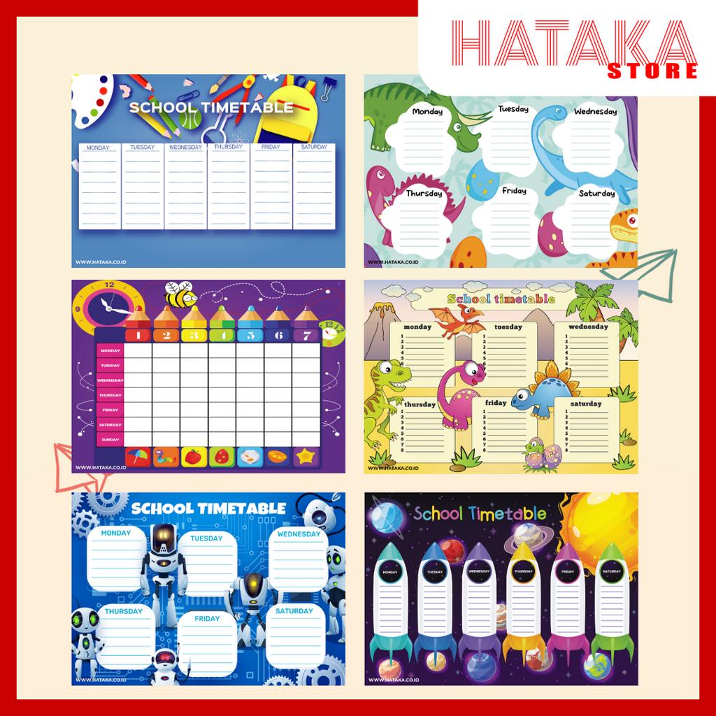

(PAKET RESELLER 60PCS) JADWAL PELAJARAN School Time Table Poster Pelajaran Sekolah Ukuran A4 ada 30 Motif