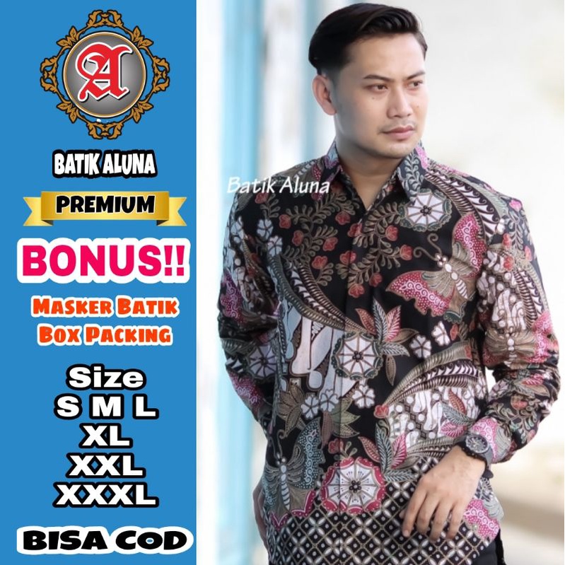 Baju Batik Pria Premium Lengan Panjang Full Furing Batik Solo Pekalongan Reguler Batik Aluna Baju Ke