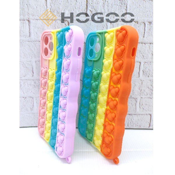 HOGOO CASE POP IT SILICONE IPHONE 11 PRO MAX - CASE PENGHILANG STRESS PUSH IT BUBBLE CASE RAINBOW