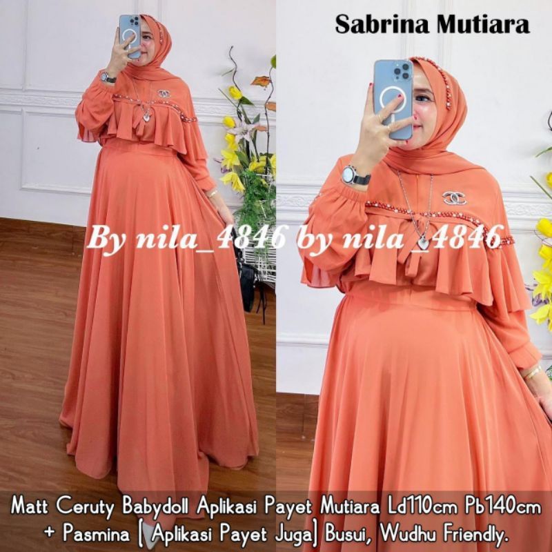 Adikta Dress syari pasmina /Gamis Ceruti Bebydoll Terbaru Aksen Mutiara Full Puring / Fhasion