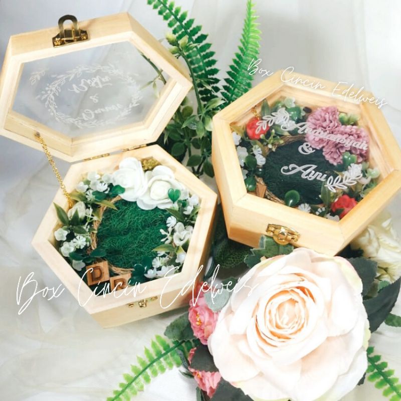 HEXAGONAL WOOD/ RING BEARER/ RING BOX/ KOTAK CINCIN/ HEXAGONAL LARGE