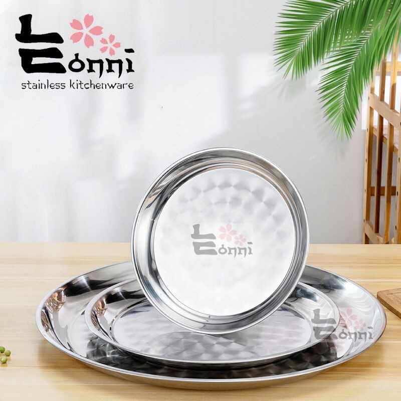 30-60cm Nampan bulat stainless murah impor wadah tumpeng kue kukus tebal polos alat dapur-1