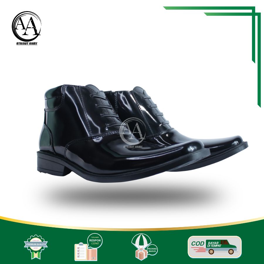 Sepatu Dinas PDH Polri Satpam Resliting Sepatu Kerja PDH Pria Hitam Glossy Murah Berkualitas - DP03