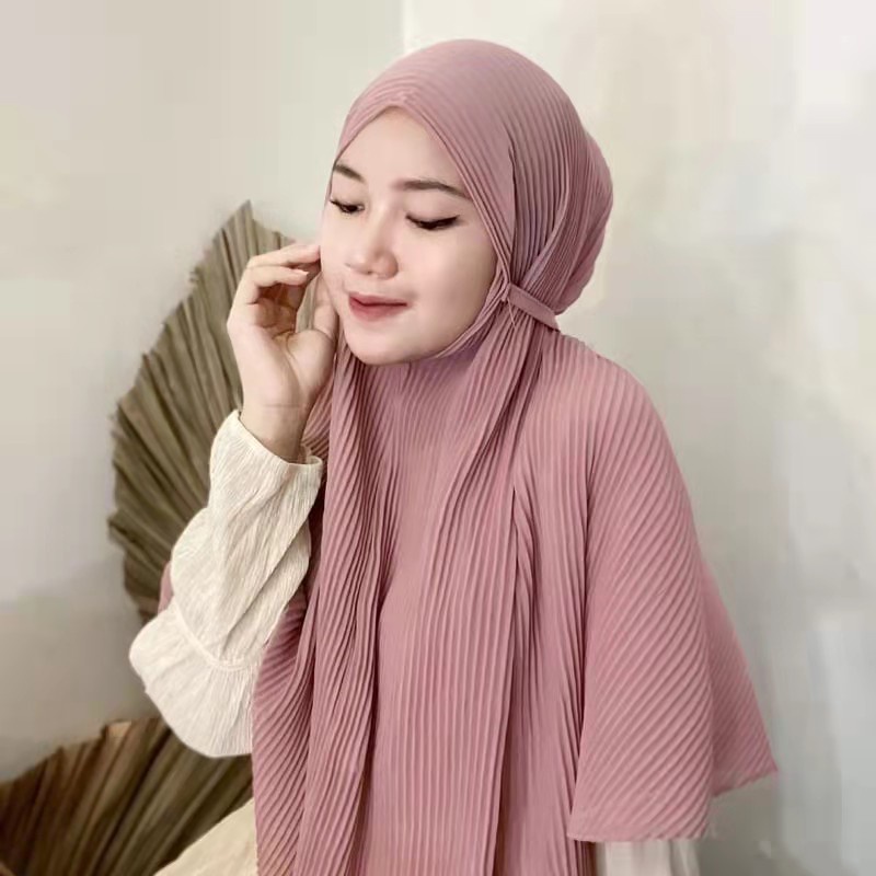 Kerudung Bergo Maryam Plisket Tali Diamond Premium Seruti Jilbab Full Instan Pleated Ceruty Hijab In