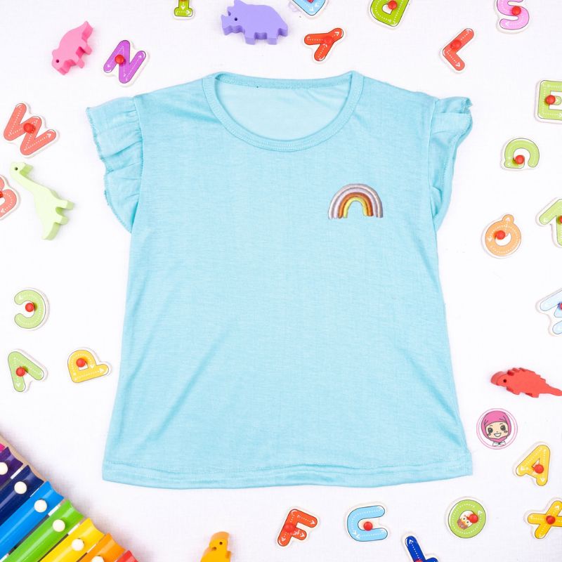 KAOS ANAK CEWEK KAOS RUFFLE TEE RAINBOW ANAK PEREMPUAN 1-5 Thn / Baju Kaos Cewek Model Tangan kupu-kupu