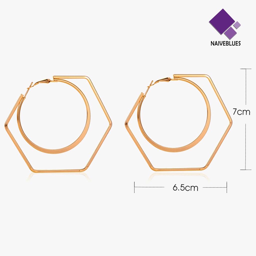 1 Pasang Aksesoris Perhiasan Bentuk Geometri Bulat Hexagon Untuk Wanita