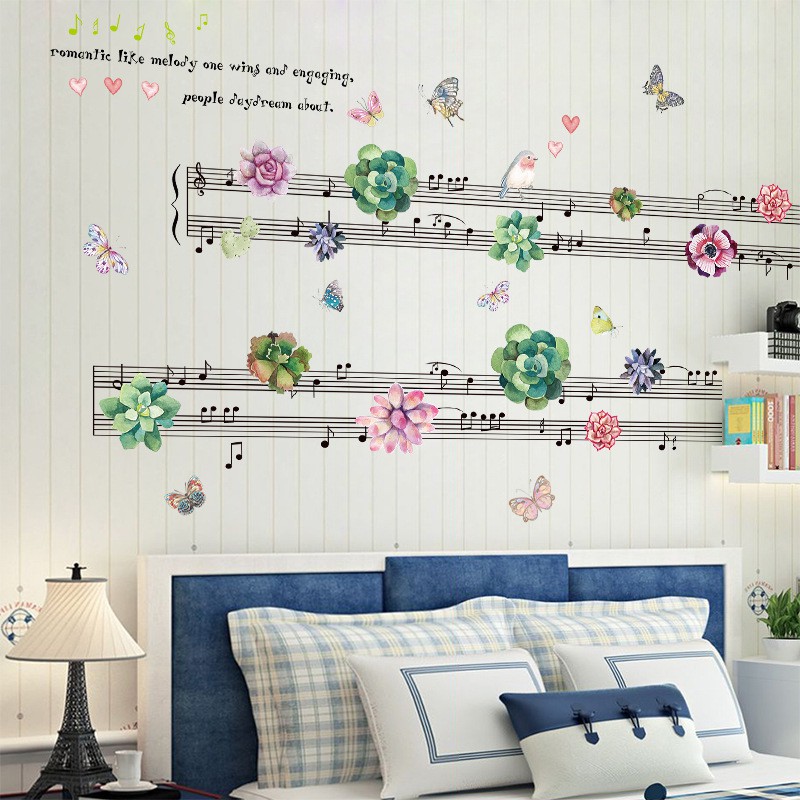 Reliza Wall Sticker Flowers Music Bunga Not Musik Stiker Dinding LDR